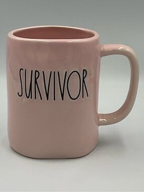 Rae Dunn Artisan Collection Pink Cancer "Survivor" Ceramic Coffee Mug Butterfly